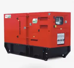 Red diesel generator set in a soundproof canopy